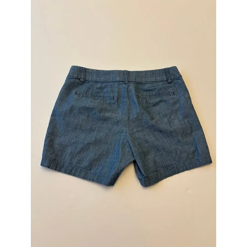 J.Crew Womens Size 4 Blue Chambray Shorts 100% Cotton Casual Preppy